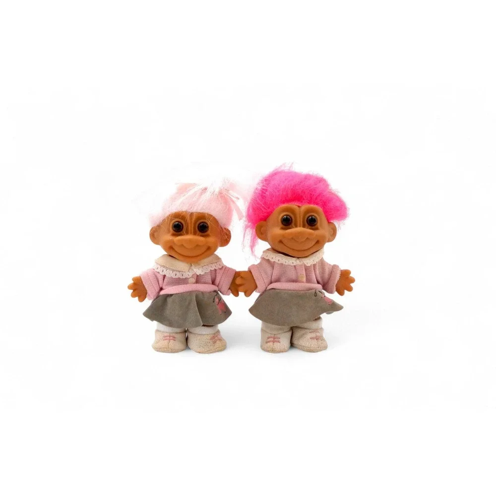 Vintage Russ Troll Dolls Poodle Skirt Pair 90s Girl Set‎ Collectible Trolls